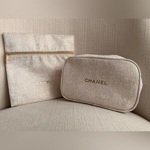 Chanel Textured Beige Pouch Duo